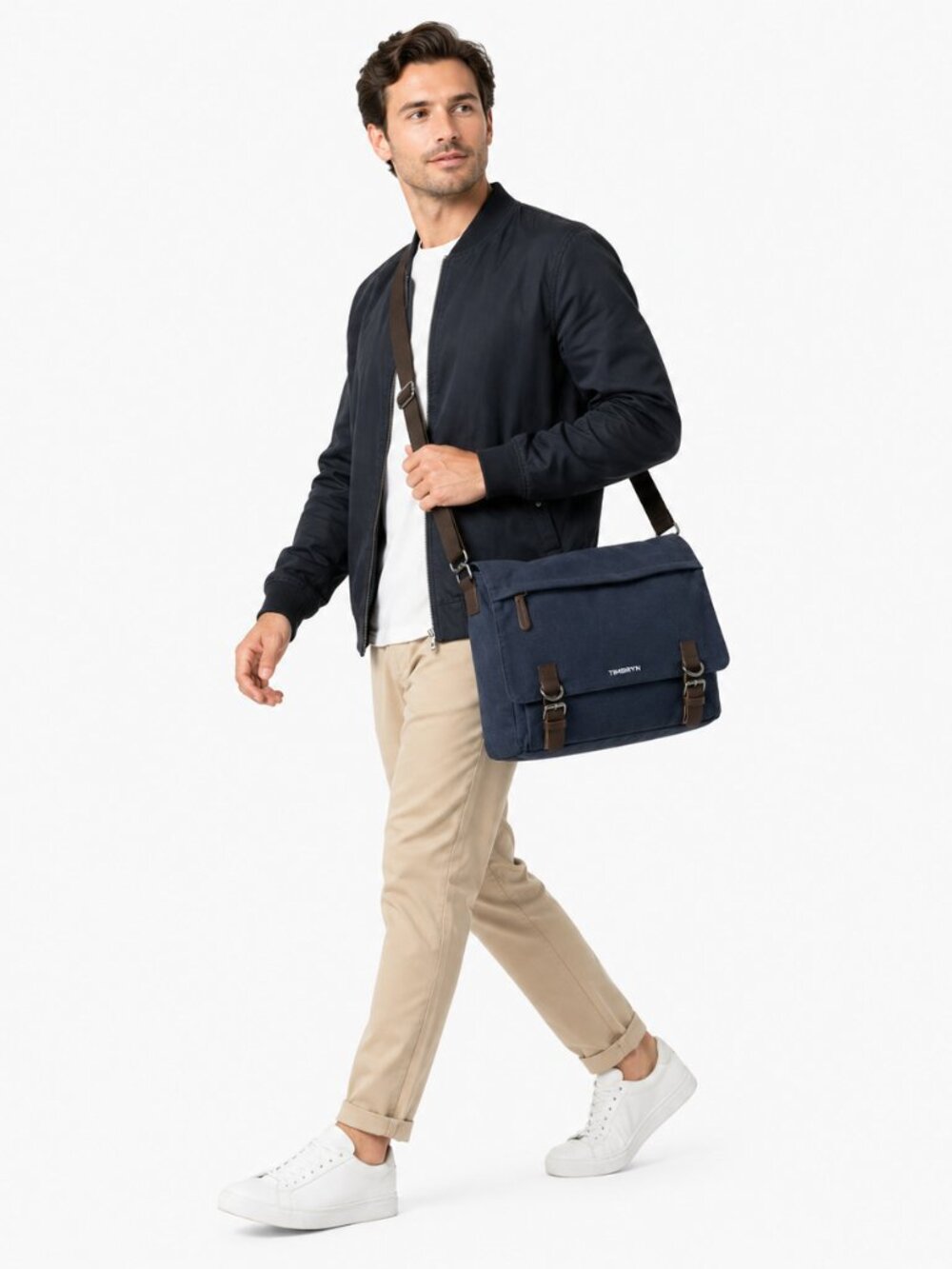 TIMBRYN Premium Canvas & Leather Messenger Bag  | Vintage Crossbody Satchel - Picture 2 of 16